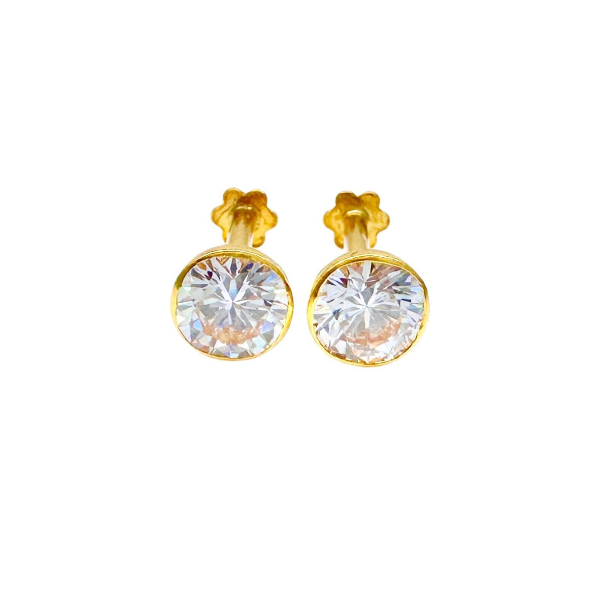 22 Karat Gelbgold runde Lünette Kinderohrstecker 2,5-4,5 mm
