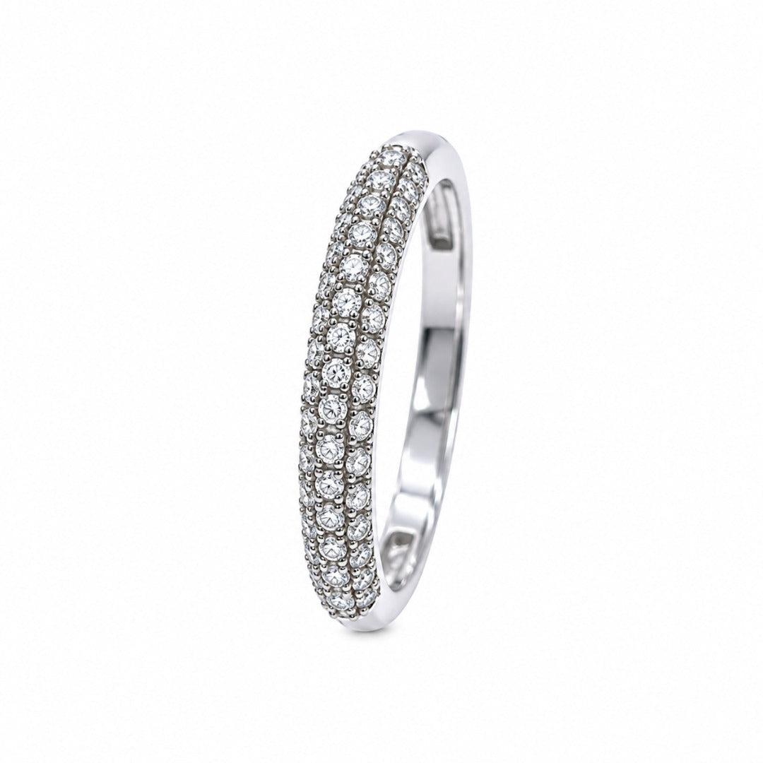 14 Karat Weißgold 3-reihiger, gewölbter Ring mit 0,34 Karat Diamanten im Pavé-Fassung