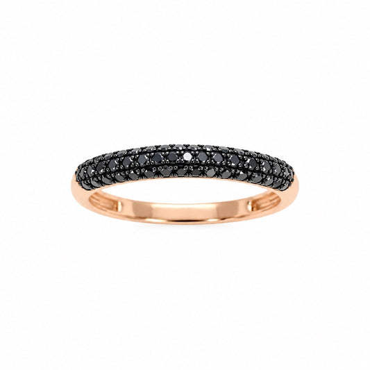 14ct Rose Gold Black Diamond Dome Pave Ring 3 Row 0.37ct