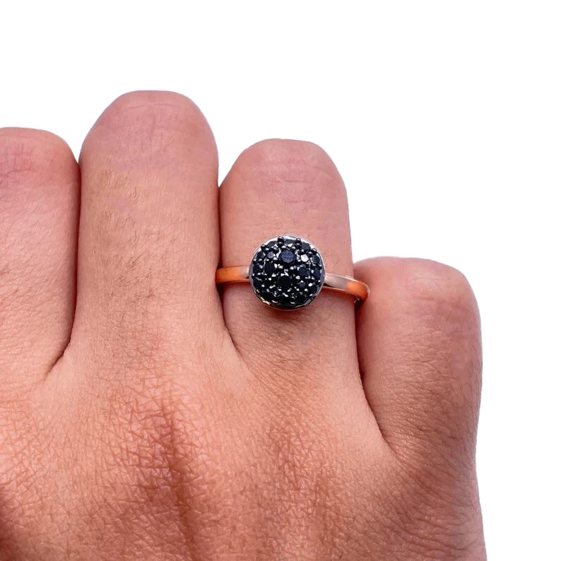 18ct Rose Gold Natural Black Diamond Pave Cluster Round Disc Ring 0.40ct