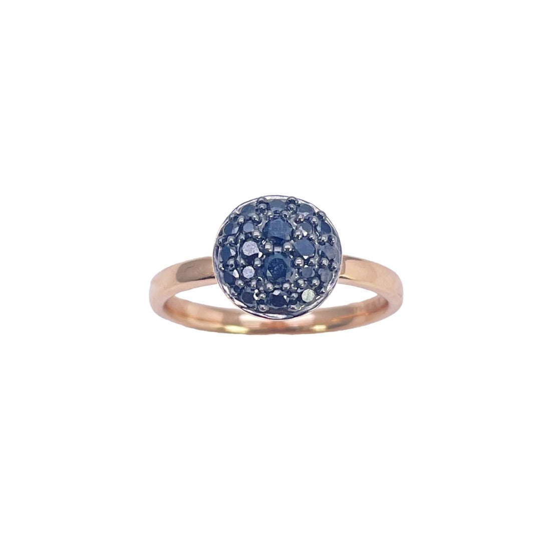 18ct Rose Gold Natural Black Diamond Pave Cluster Round Disc Ring 0.40ct