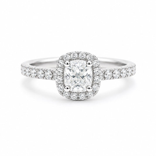 14ct White Gold 4-Claw Cushion Natural Diamond  Engagement Ring 1.28ct