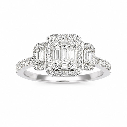 18ct White Gold Cushion Round Diamond & Baguette Ring 0.50ct
