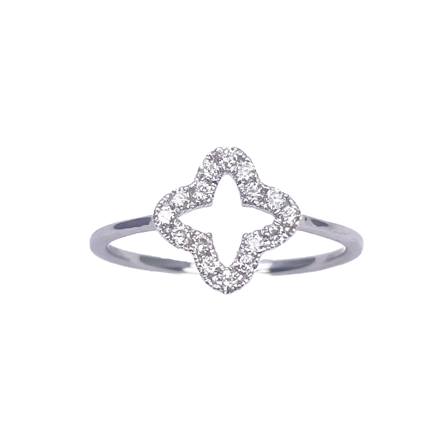 Ring aus 18 Karat Weißgold, Diamanten, Kleeblatt-/Blütenform, 0,19 Karat