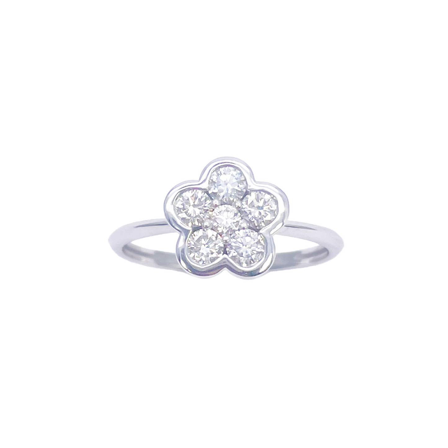 18 Karat Weißgold Eleganter Blumen-Diamantring 0,46ct
