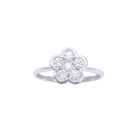 18 Karat Weißgold Eleganter Blumen-Diamantring 0,46ct