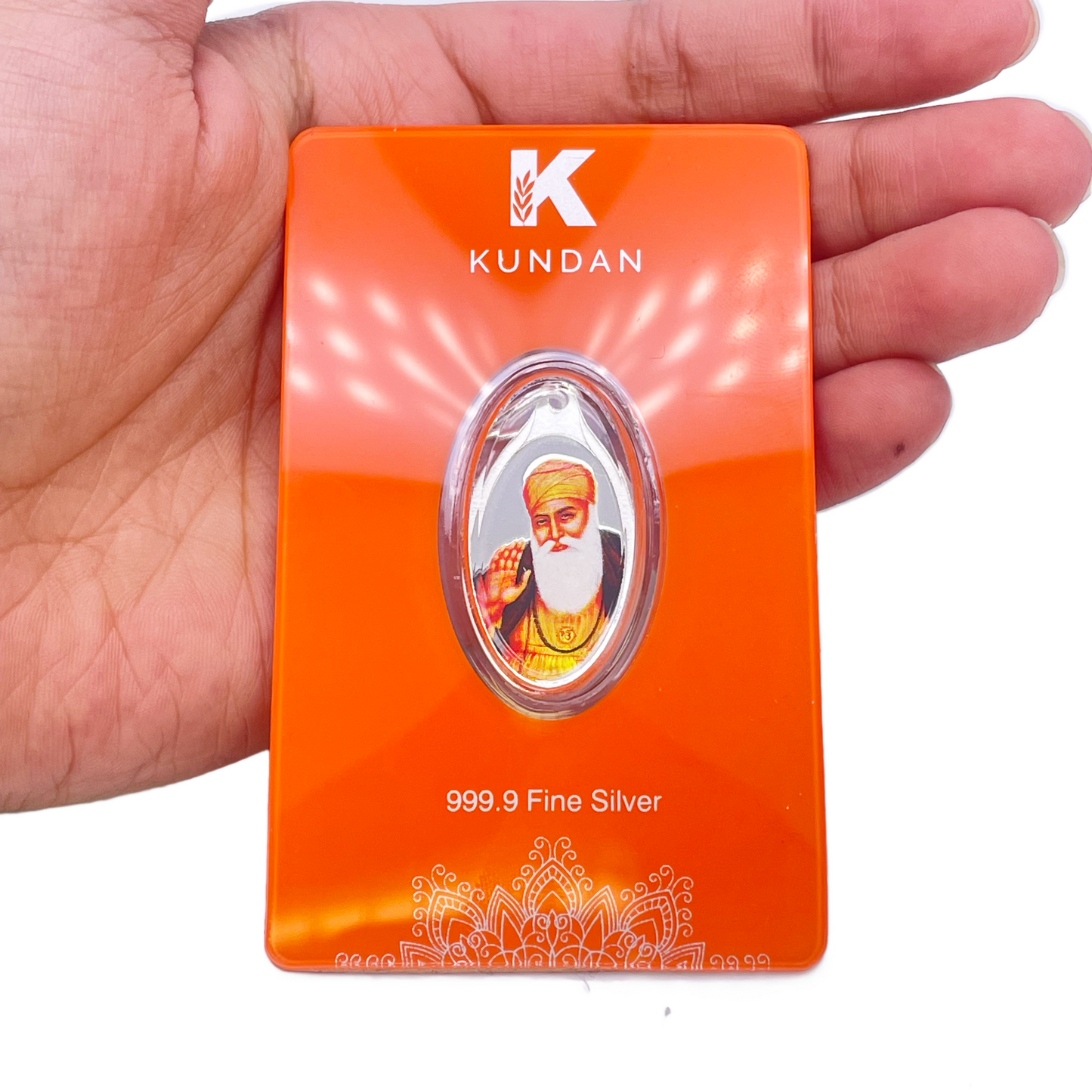 999,9 Reinsilber 5 Gramm Farbiger Guru Nanak Sikh-Anhänger Versiegelte Packung