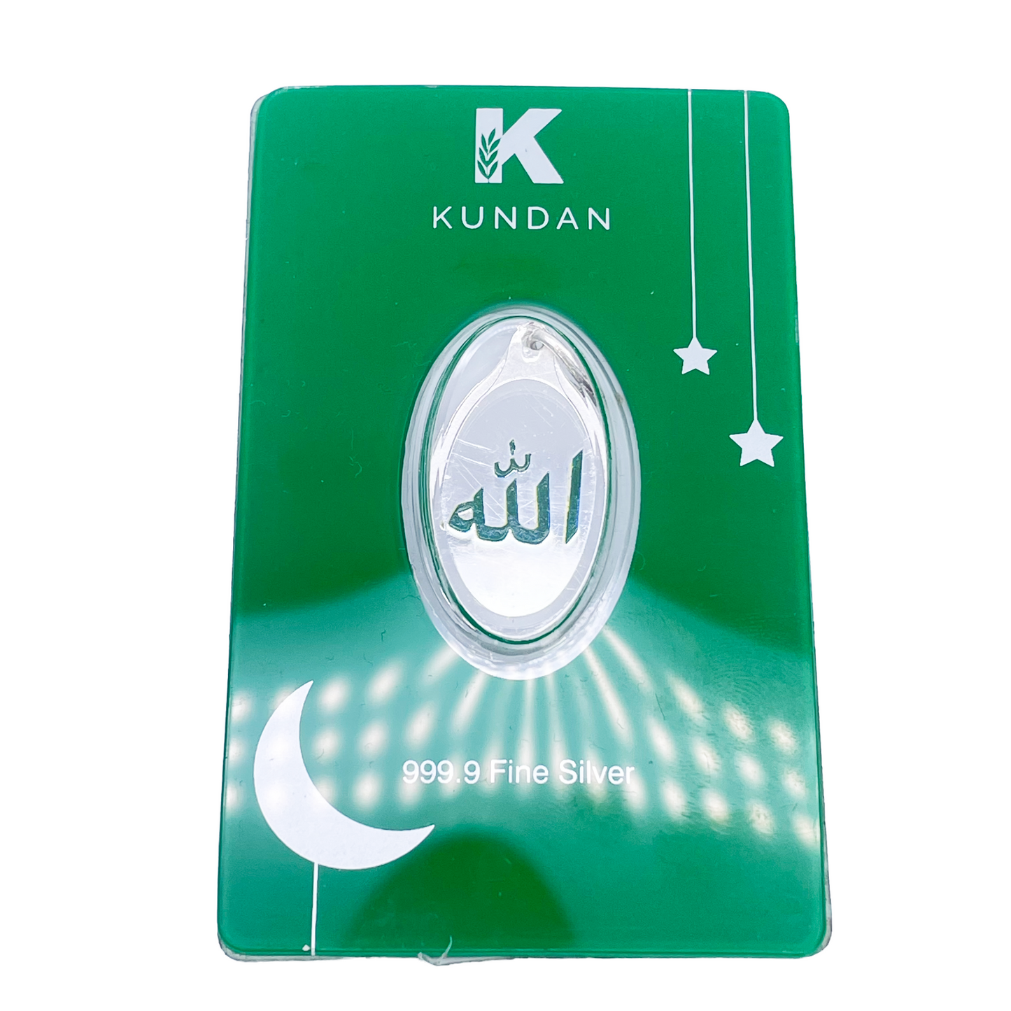 999.9 Feinsilber 5 Gramm Grün gefärbter Allah Anhänger Versiegelte Packung