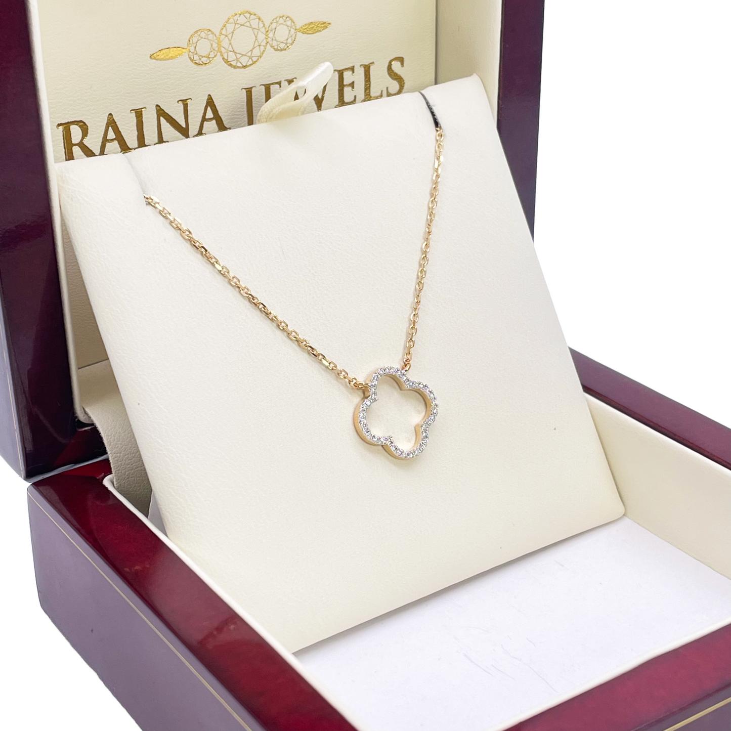 14 Karat Gelbgold Elegante offene Blumen-Diamant-Halskette 0,15 Karat 45,7 cm