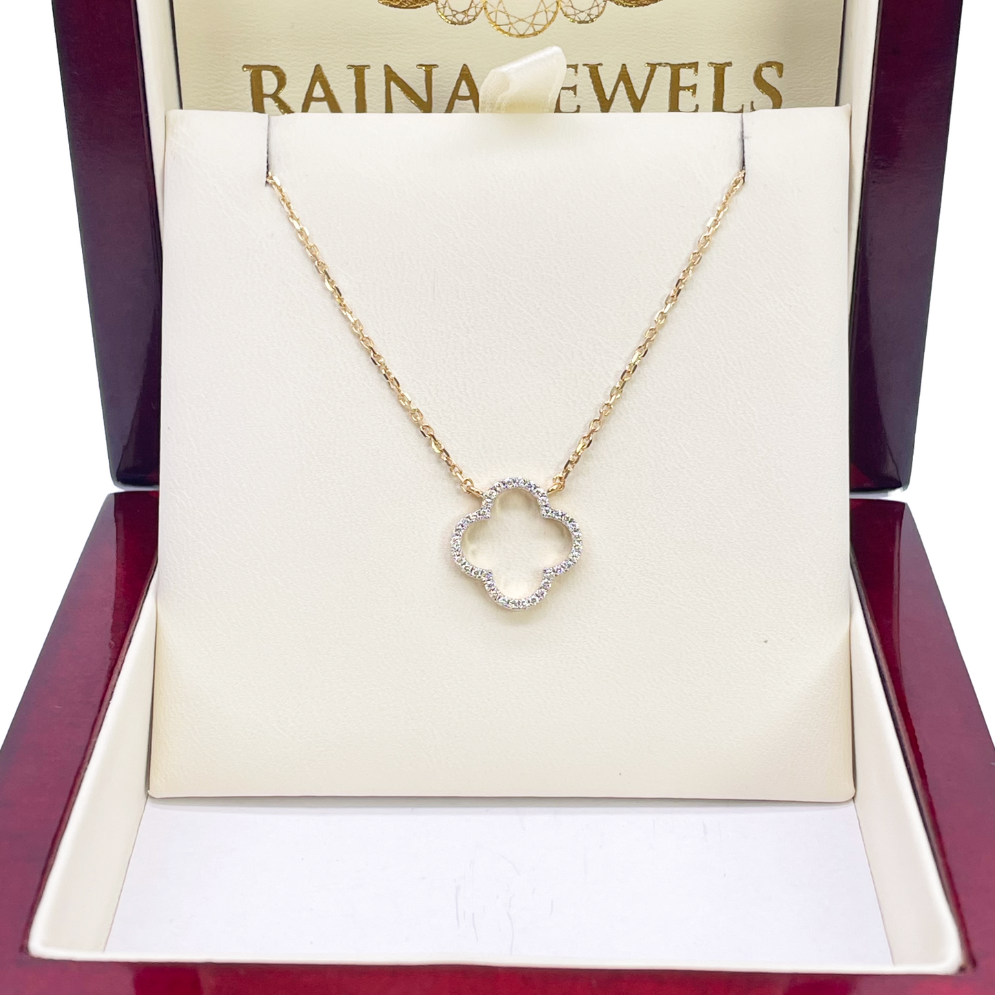 14 Karat Gelbgold Elegante offene Blumen-Diamant-Halskette 0,15 Karat 45,7 cm