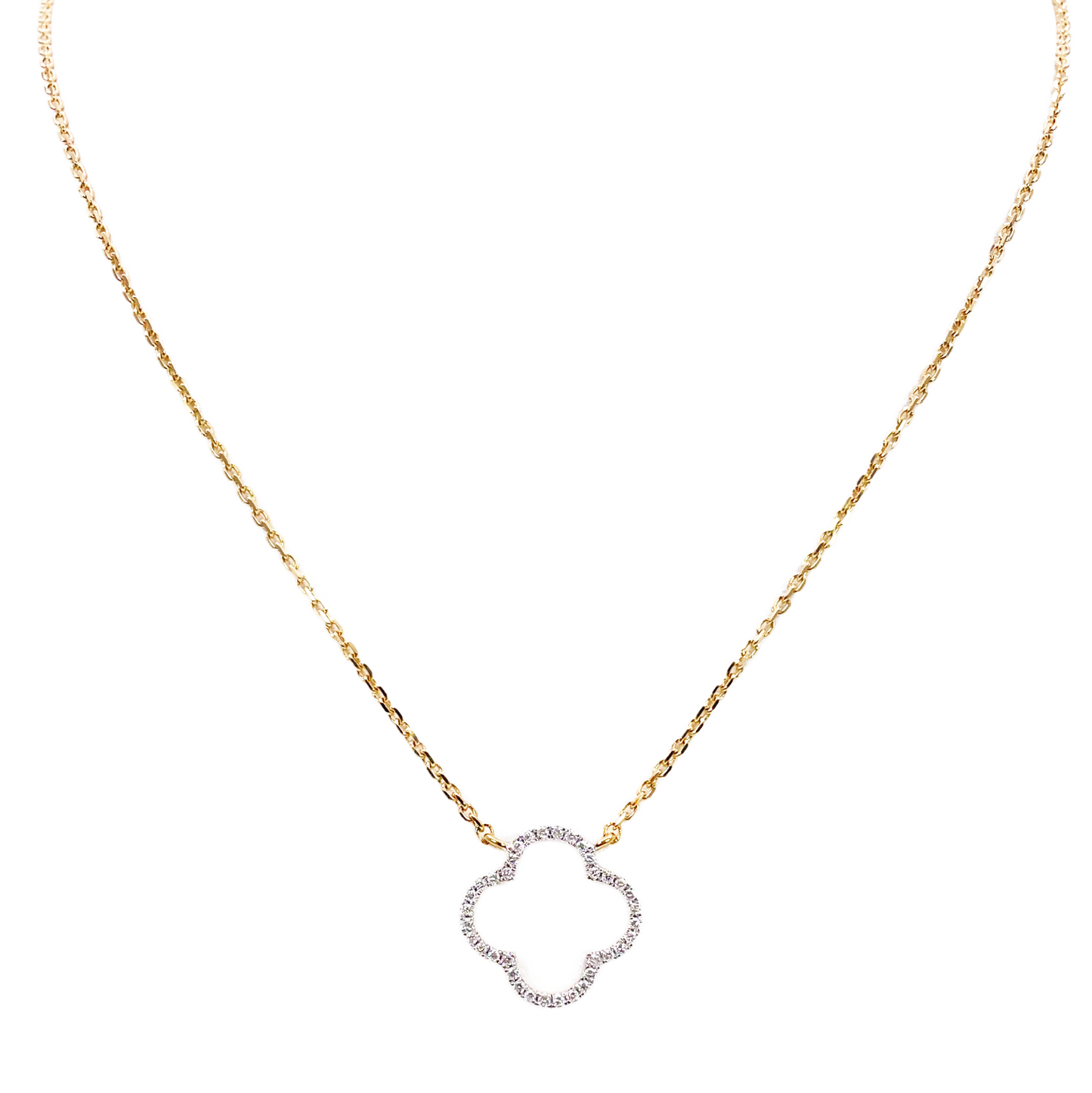 14 Karat Gelbgold Elegante offene Blumen-Diamant-Halskette 0,15 Karat 45,7 cm