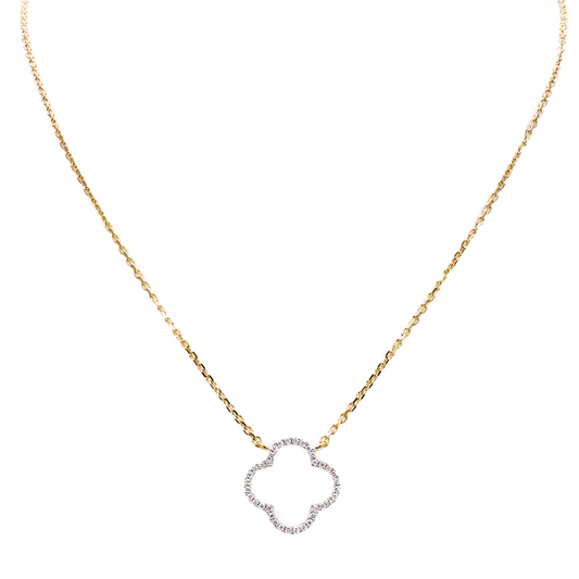 14 Karat Gelbgold Elegante offene Blumen-Diamant-Halskette 0,15 Karat 45,7 cm