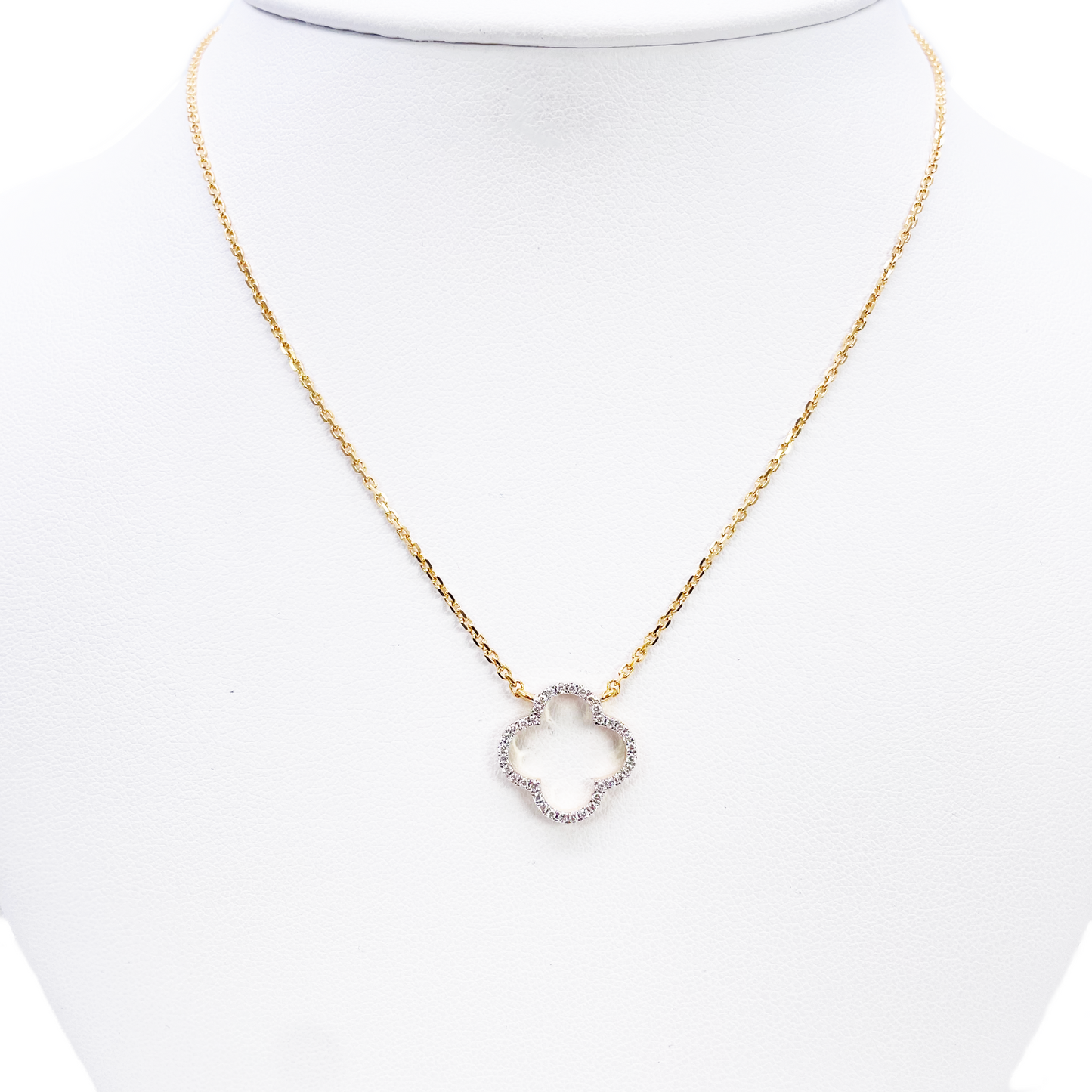 14 Karat Gelbgold Elegante offene Blumen-Diamant-Halskette 0,15 Karat 45,7 cm