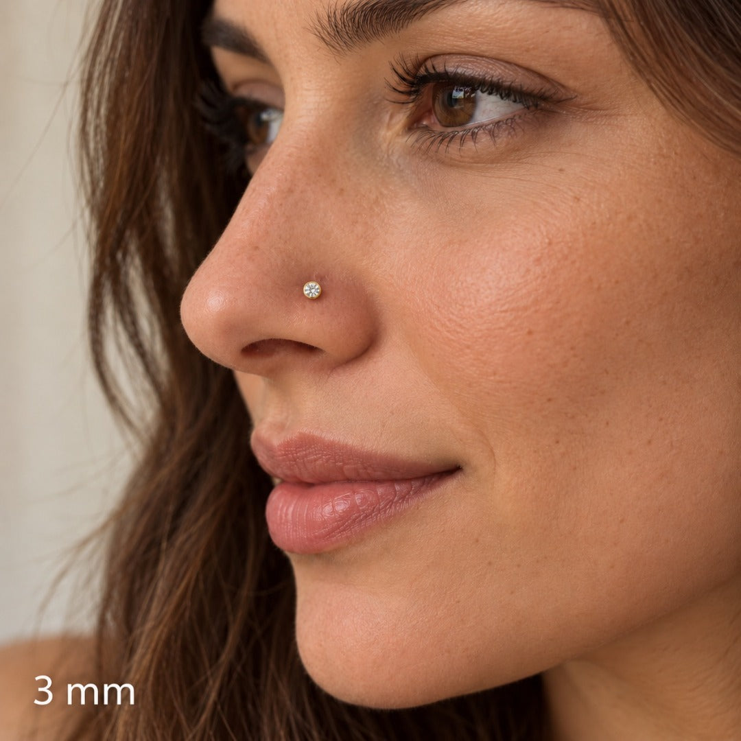 22 Karat Gelbgold & Zirkonia Nasenpiercings/Nasenstecker mit Schraubverschluss (3.5MM-4.5MM)