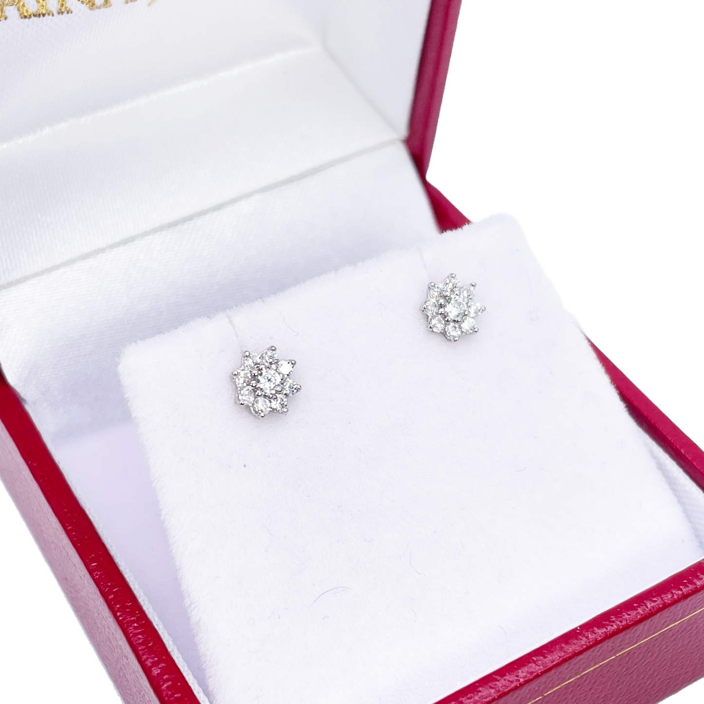 18 Karat Weißgold Wunderschöne Ohrringe für Kinder mit achtblättrigem Blumenmuster und Zirkonia, 5,5 mm Länge