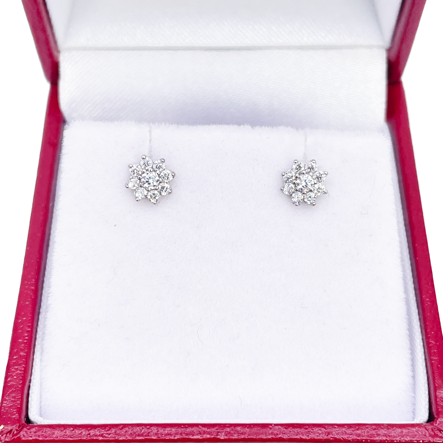 18 Karat Weißgold Wunderschöne Ohrringe für Kinder mit achtblättrigem Blumenmuster und Zirkonia, 5,5 mm Länge