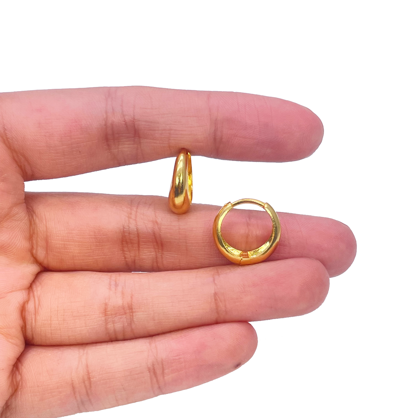 18 Karat Gelbgold, hochglanzpolierte gewölbte Creolen/Ohrringe, 10,8 mm Durchmesser
