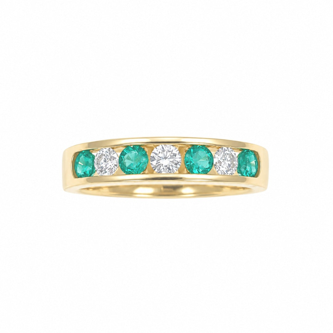 18ct Yellow Gold Natural Emerald & Diamond Channel Band 0.70ct