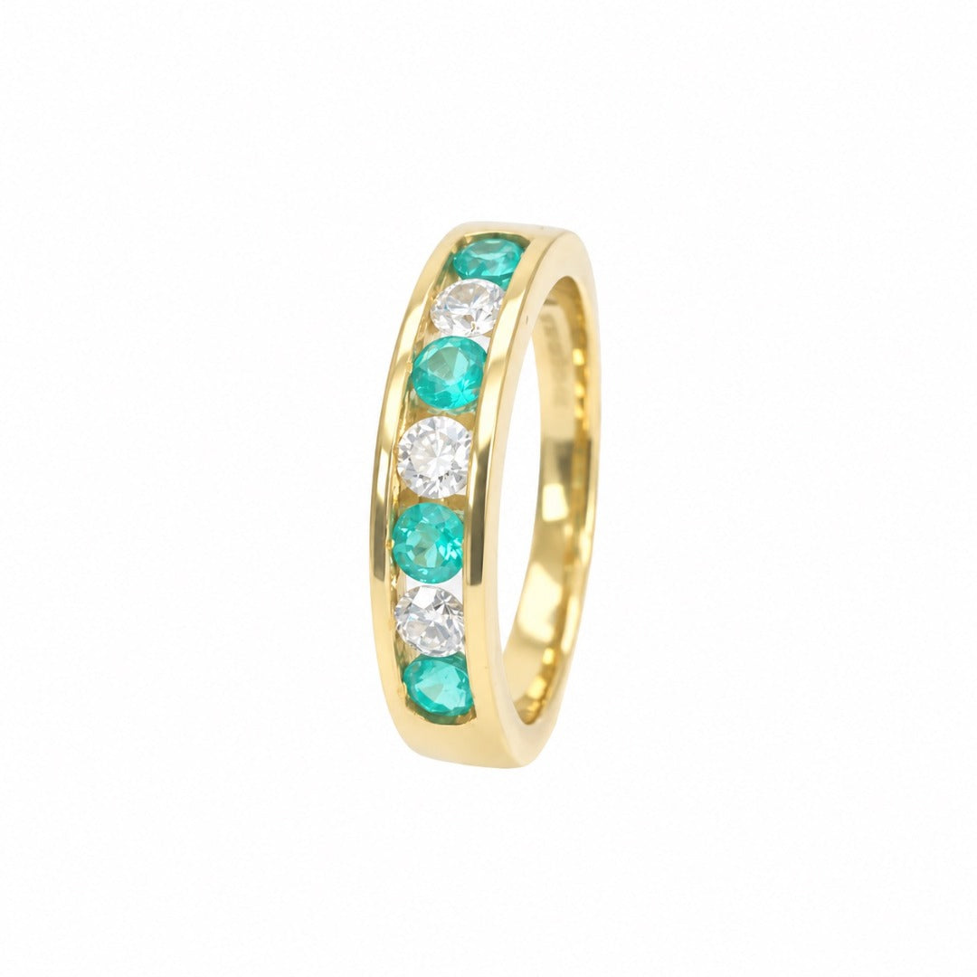 18ct Yellow Gold Natural Emerald & Diamond Channel Band 0.70ct