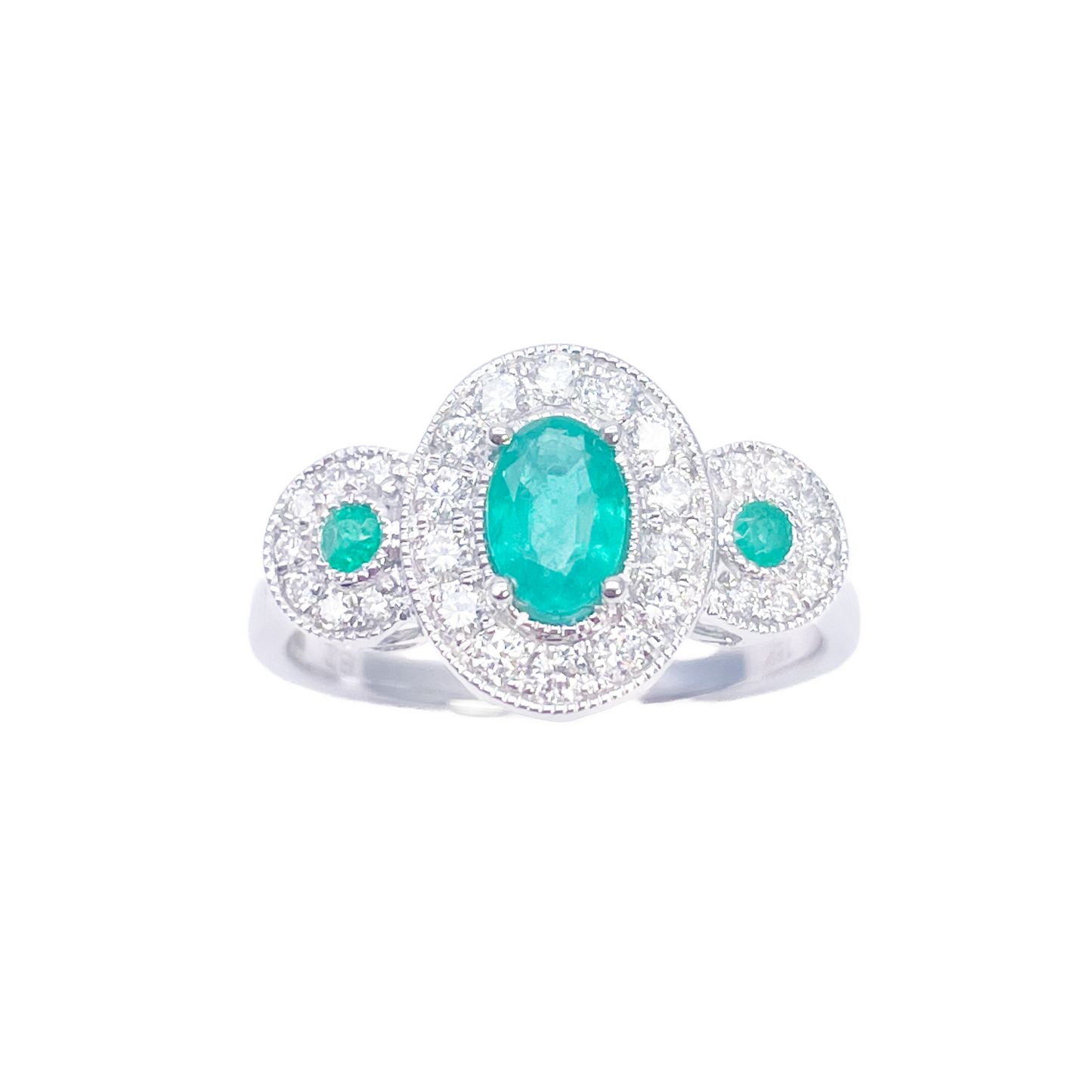 18 Karat Gold Ring mit natürlichen Smaragden und Diamanten, rund & oval geschliffen, 0,80 ct