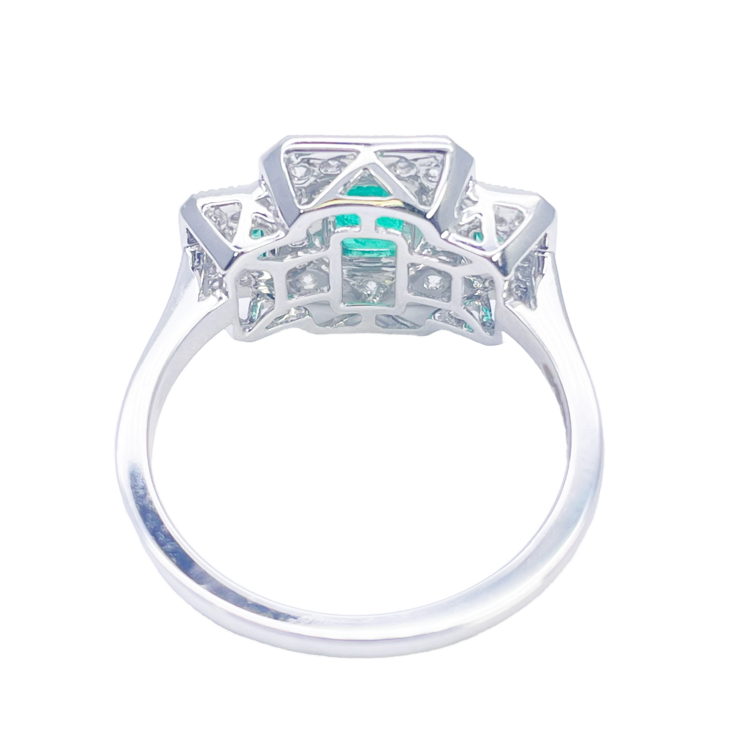 18 Karat Gold Natur Smaragd Diamant Halo Ring Rund & Smaragdschliff 0,95 Karat