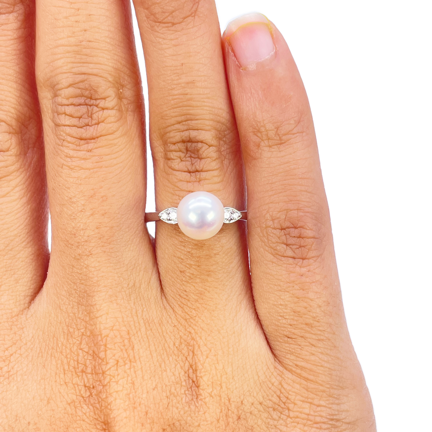 18 Karat Gold Süßwasserperle Diamantring Natur Rund 0.07ct