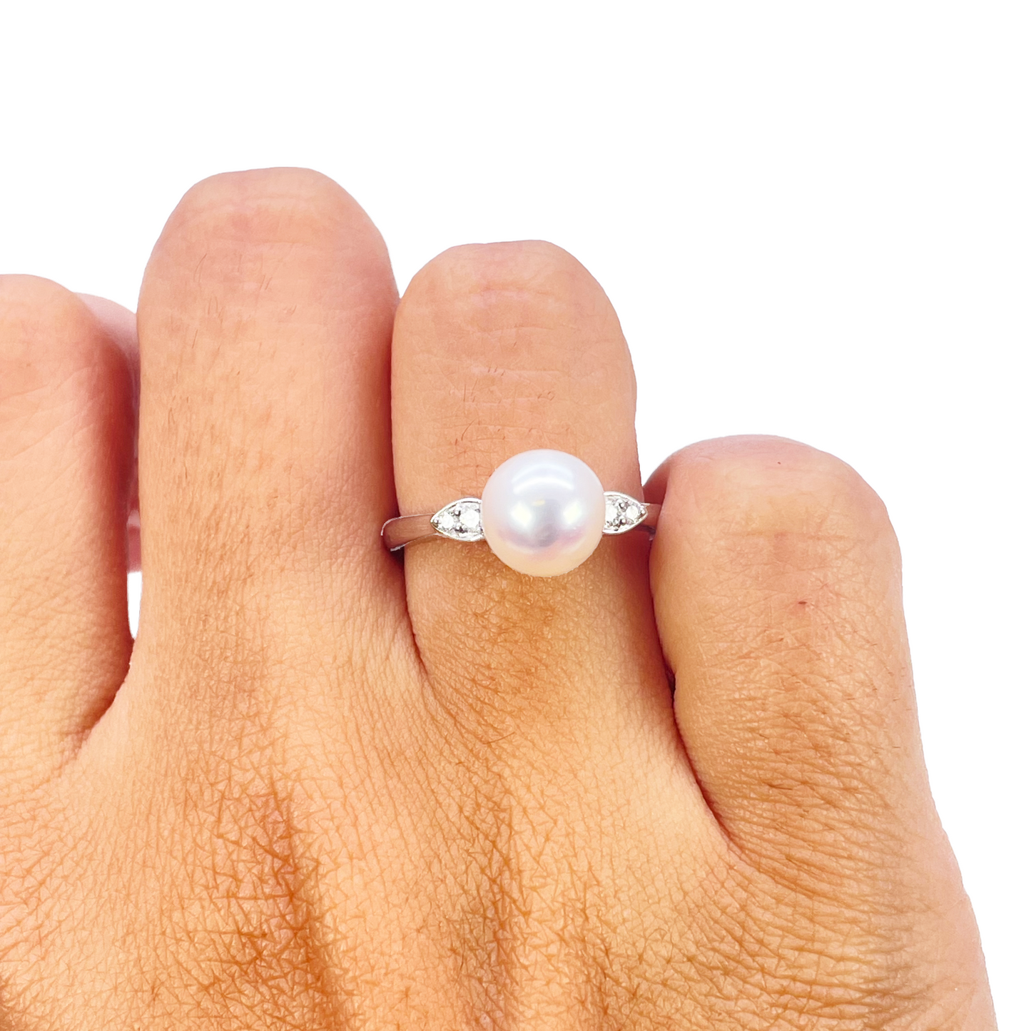 18 Karat Gold Süßwasserperle Diamantring Natur Rund 0.07ct