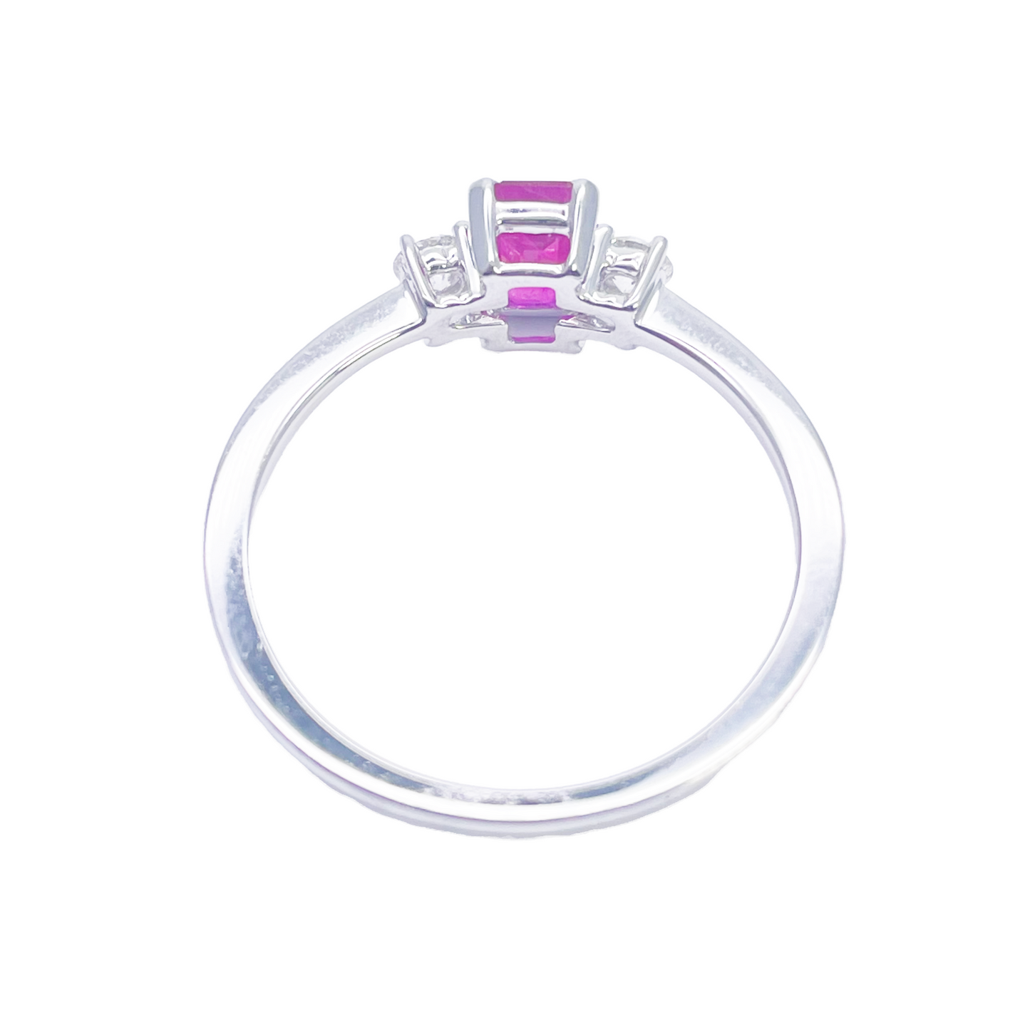 18 Karat Gold Rubin Diamant Ring Natürlicher runder & Smaragdschliff Dreistein 0,75ct