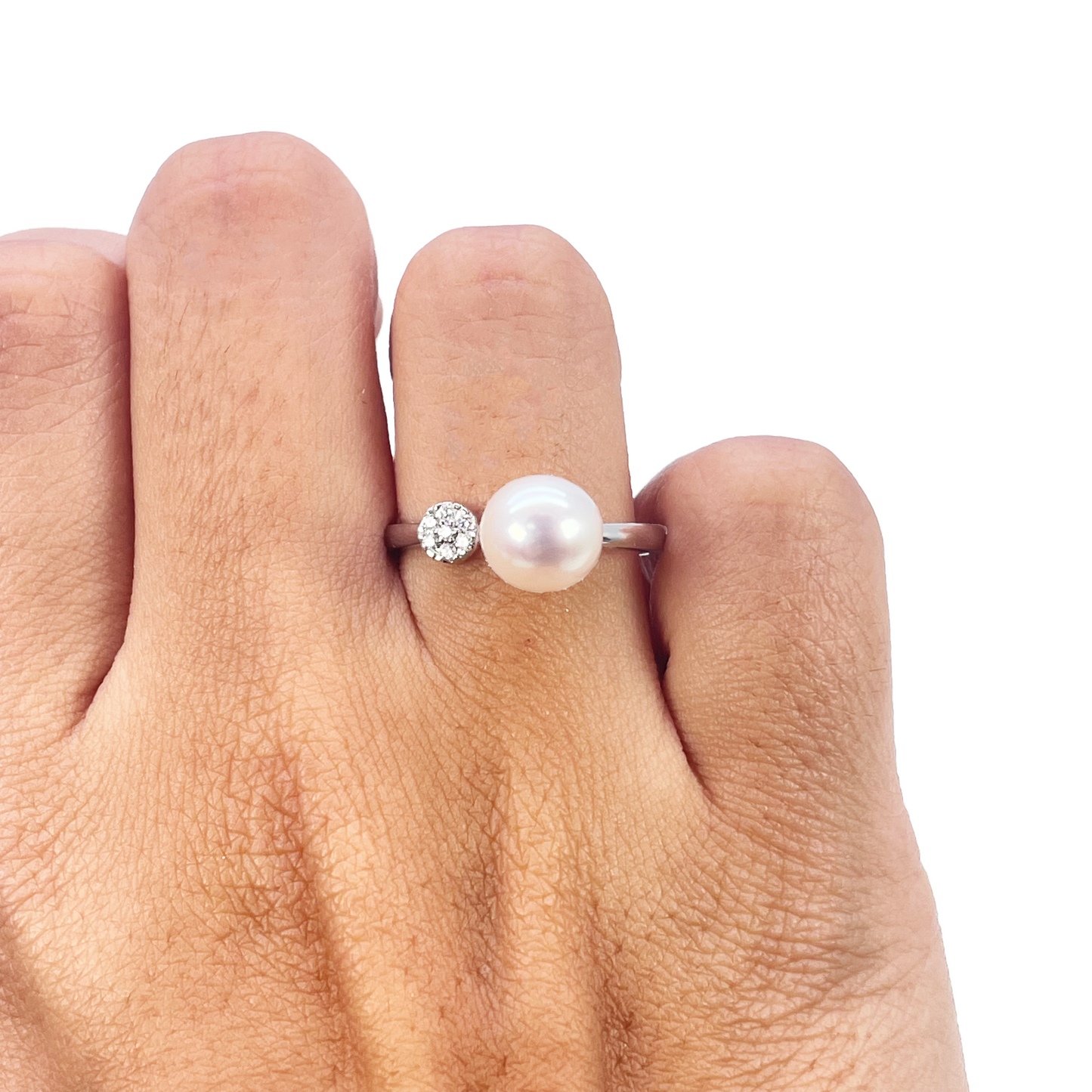 18 Karat Gold Süßwasserperlen Diamantring Natur Rund 0,05 Karat