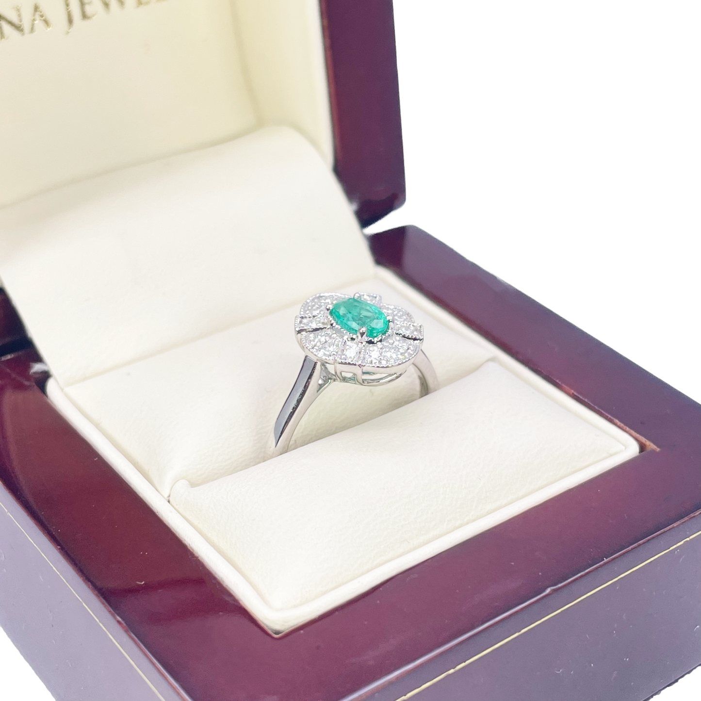 18 Karat Gold Natur Smaragd Diamant Halo Ring Rund & Oval Schliff 0,65 Karat