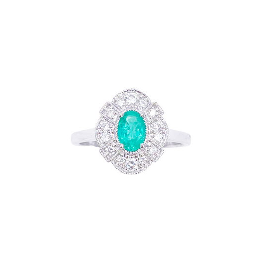 18 Karat Gold Natur Smaragd Diamant Halo Ring Rund & Oval Schliff 0,65 Karat