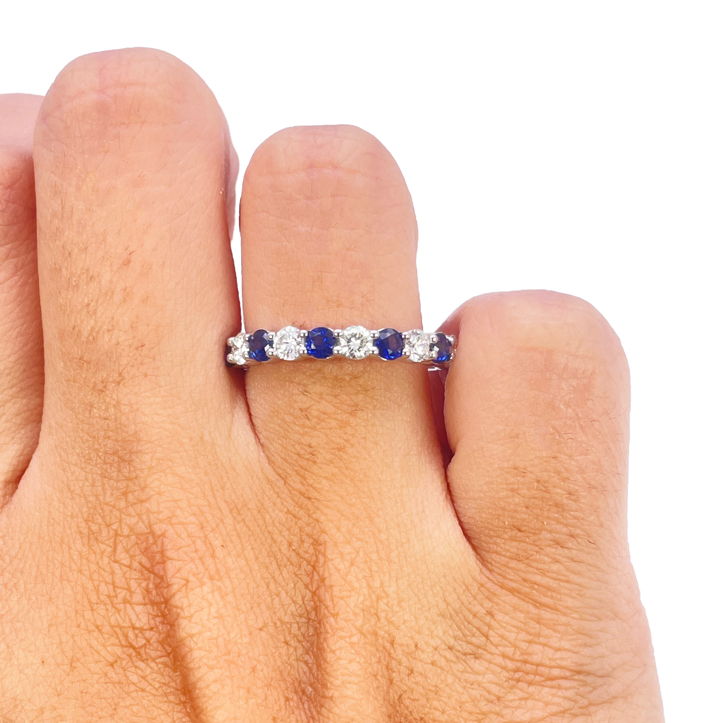 18 Karat Gold Ring mit natürlichen, runden Diamanten & Saphiren, halb Memory-Ring, stapelbar, 1.20 Karat