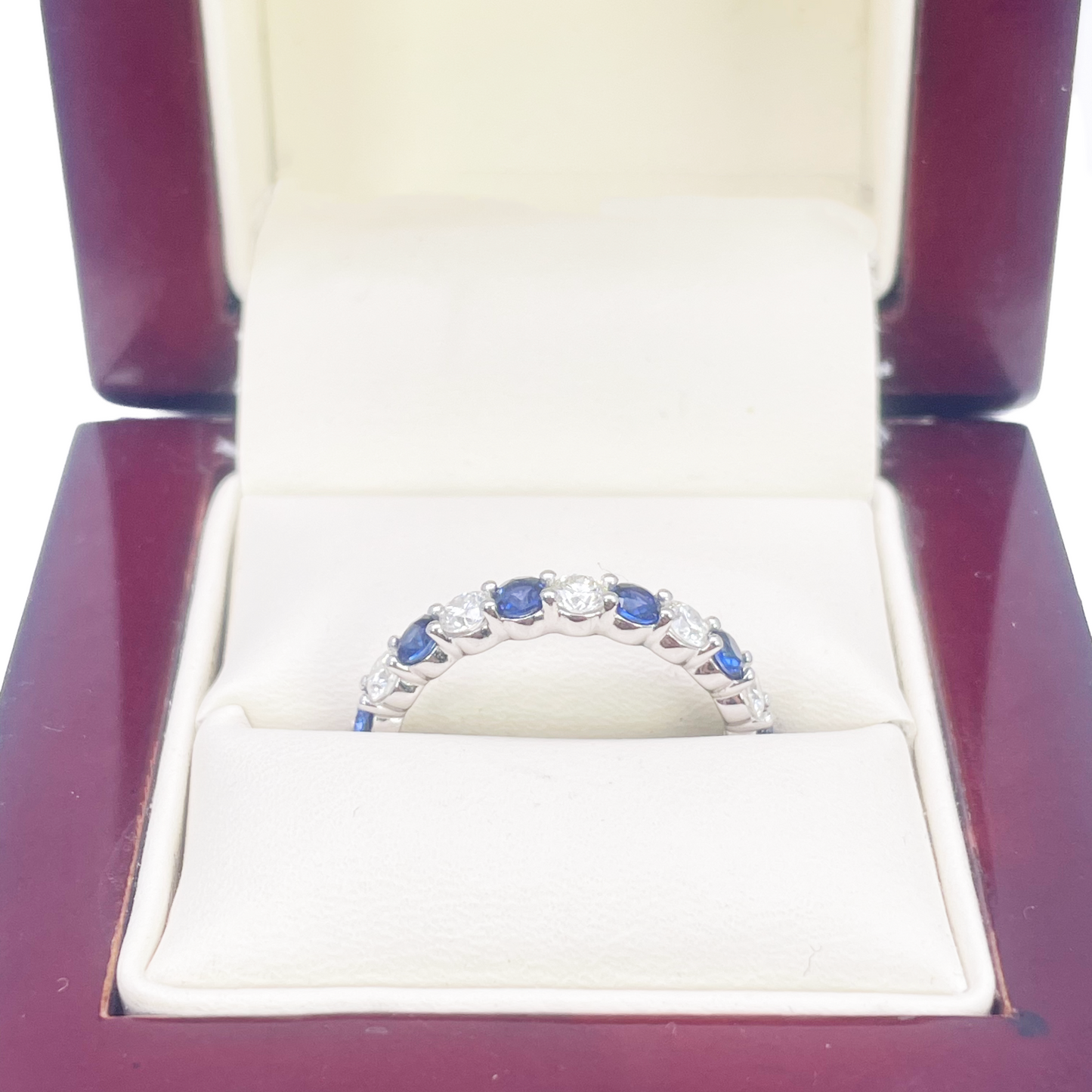 18 Karat Gold Ring mit natürlichen, runden Diamanten & Saphiren, halb Memory-Ring, stapelbar, 1.20 Karat