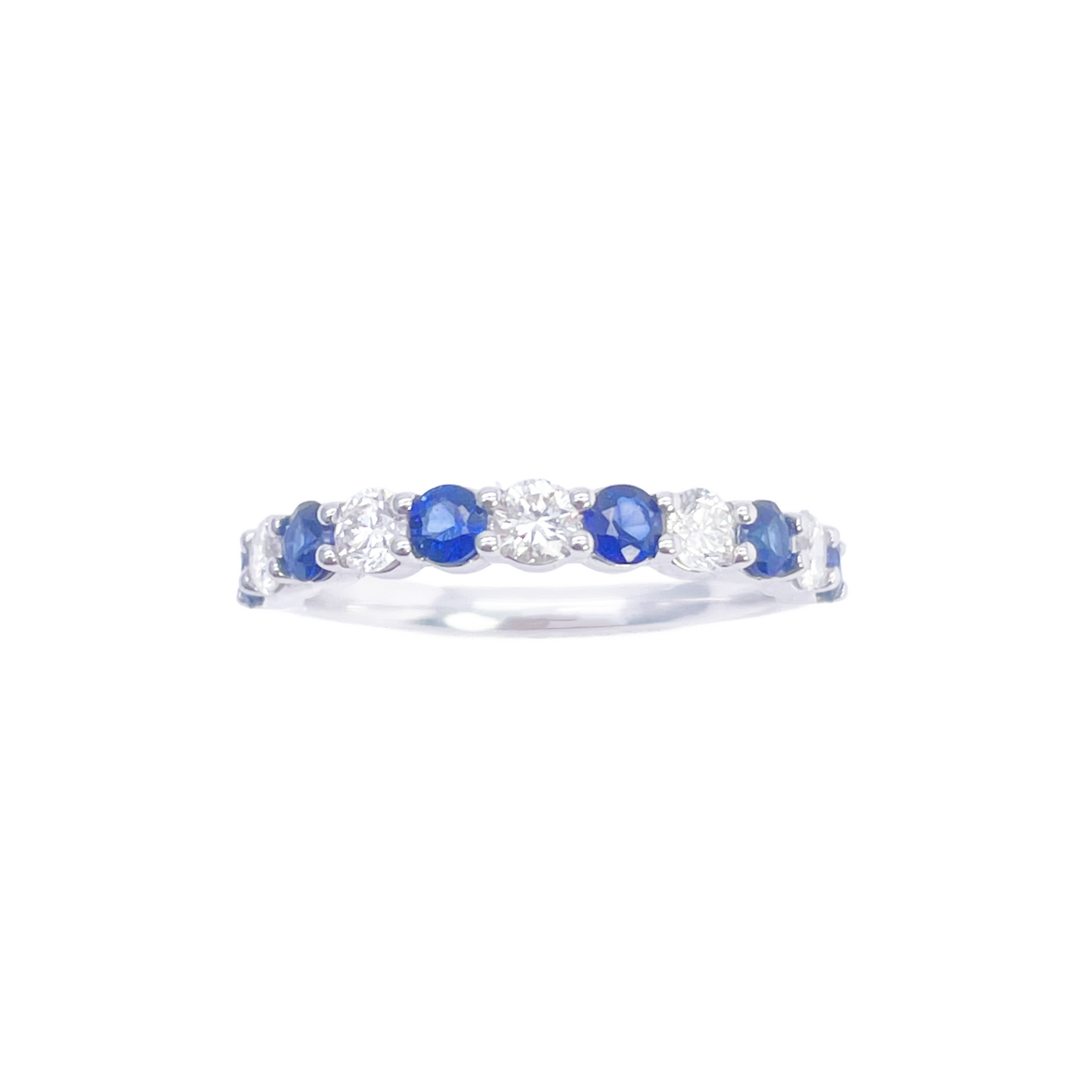 18 Karat Gold Ring mit natürlichen, runden Diamanten & Saphiren, halb Memory-Ring, stapelbar, 1.20 Karat