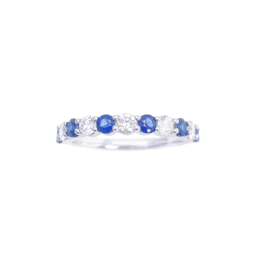 18 Karat Gold Ring mit natürlichen, runden Diamanten & Saphiren, halb Memory-Ring, stapelbar, 1.20 Karat