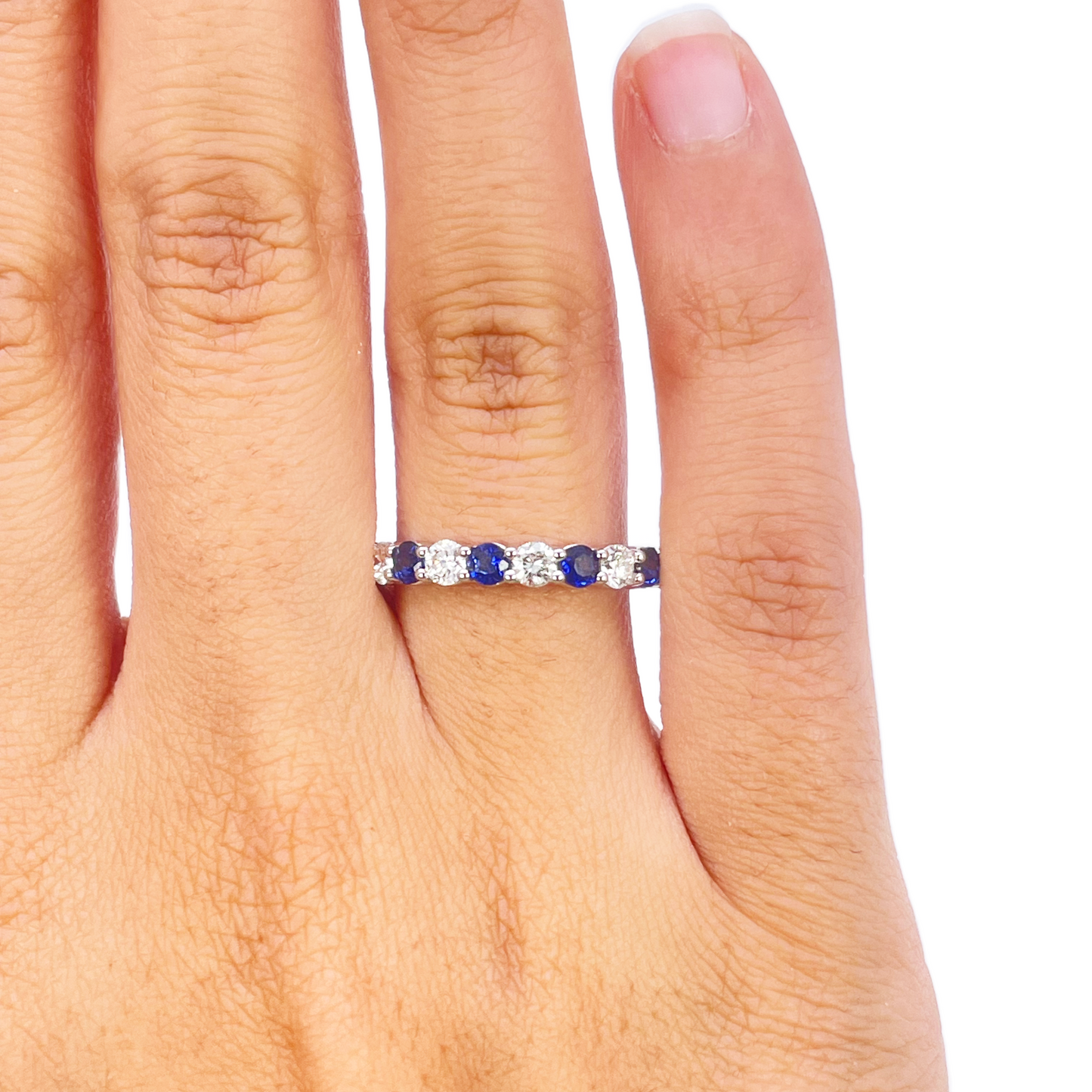 18 Karat Gold Ring mit natürlichen, runden Diamanten & Saphiren, halb Memory-Ring, stapelbar, 1.20 Karat