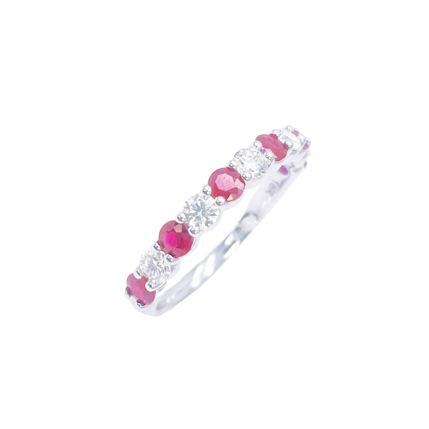 18 Karat Gold Natürlicher Runder Diamant & Rubin Halb-Eternity Stapelring 1,05 Karat