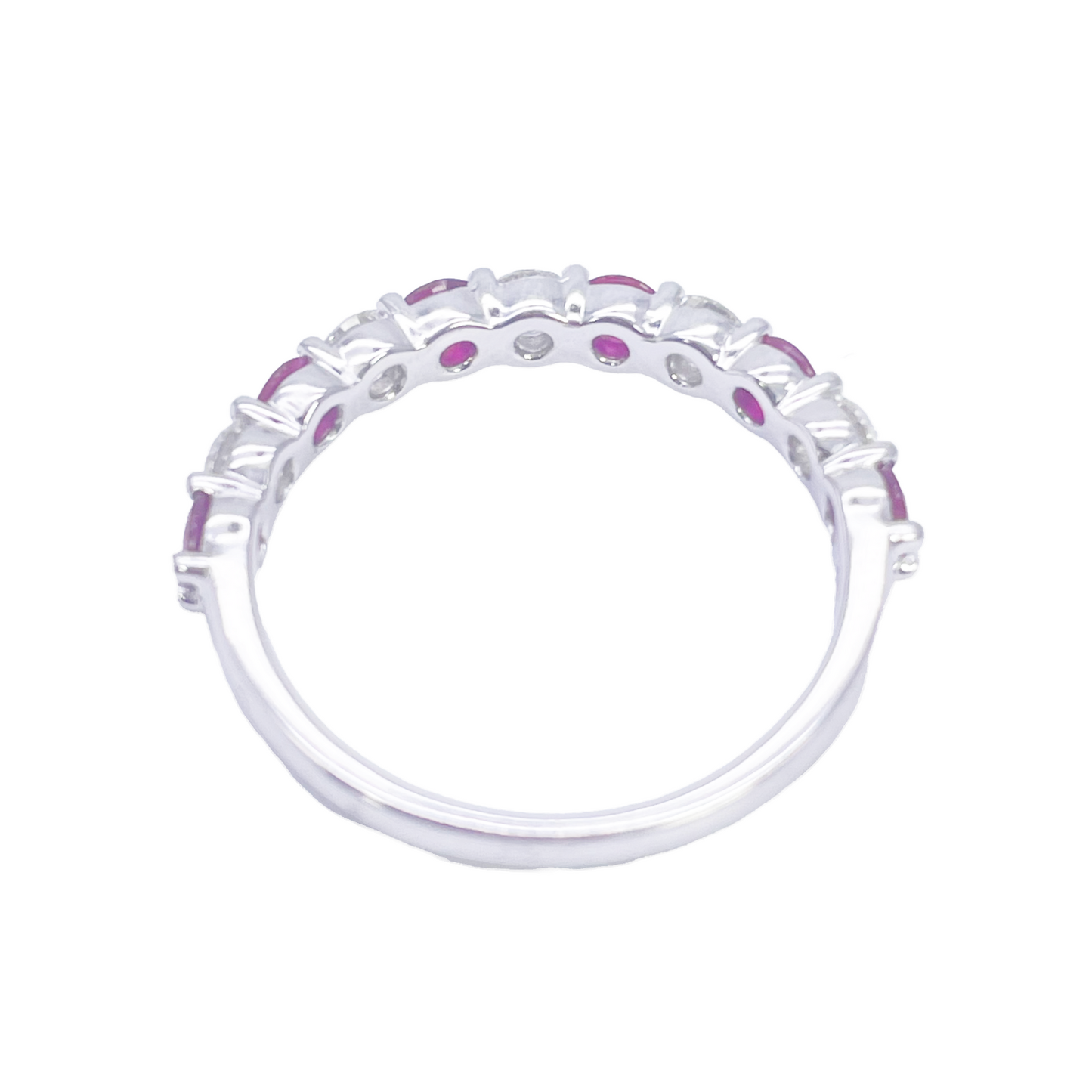 18 Karat Gold Natürlicher Runder Diamant & Rubin Halb-Eternity Stapelring 1,05 Karat