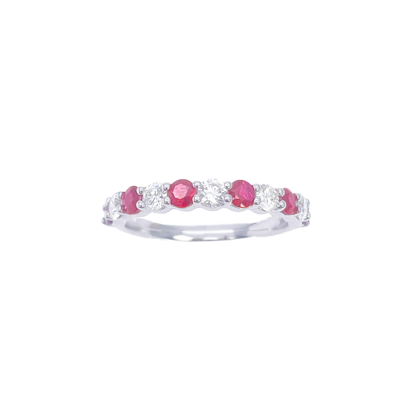 18 Karat Gold Natürlicher Runder Diamant & Rubin Halb-Eternity Stapelring 1,05 Karat
