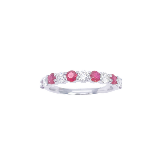 18 Karat Gold Natürlicher Runder Diamant & Rubin Halb-Eternity Stapelring 1,05 Karat