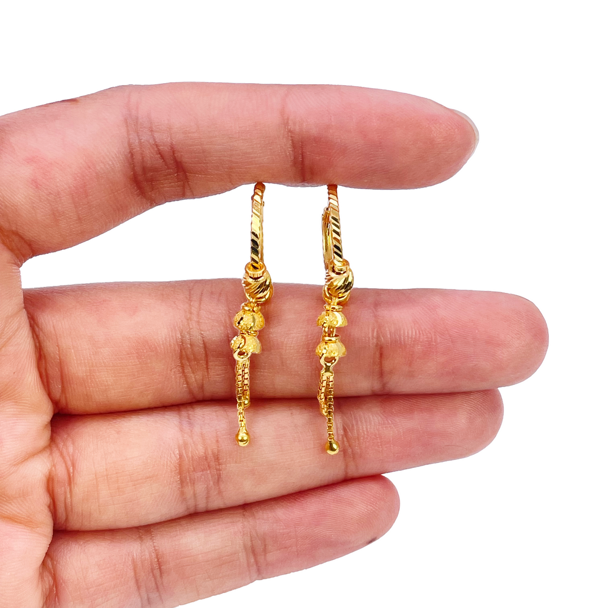 22 Karat Gelbgold Diamantgeschliffene Kugel-Tropfen-Creolen 14mm