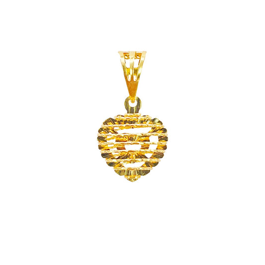 22ct Yellow Gold Diamond Cut Heart Mesh Open Cut Mini Pendant High Polish
