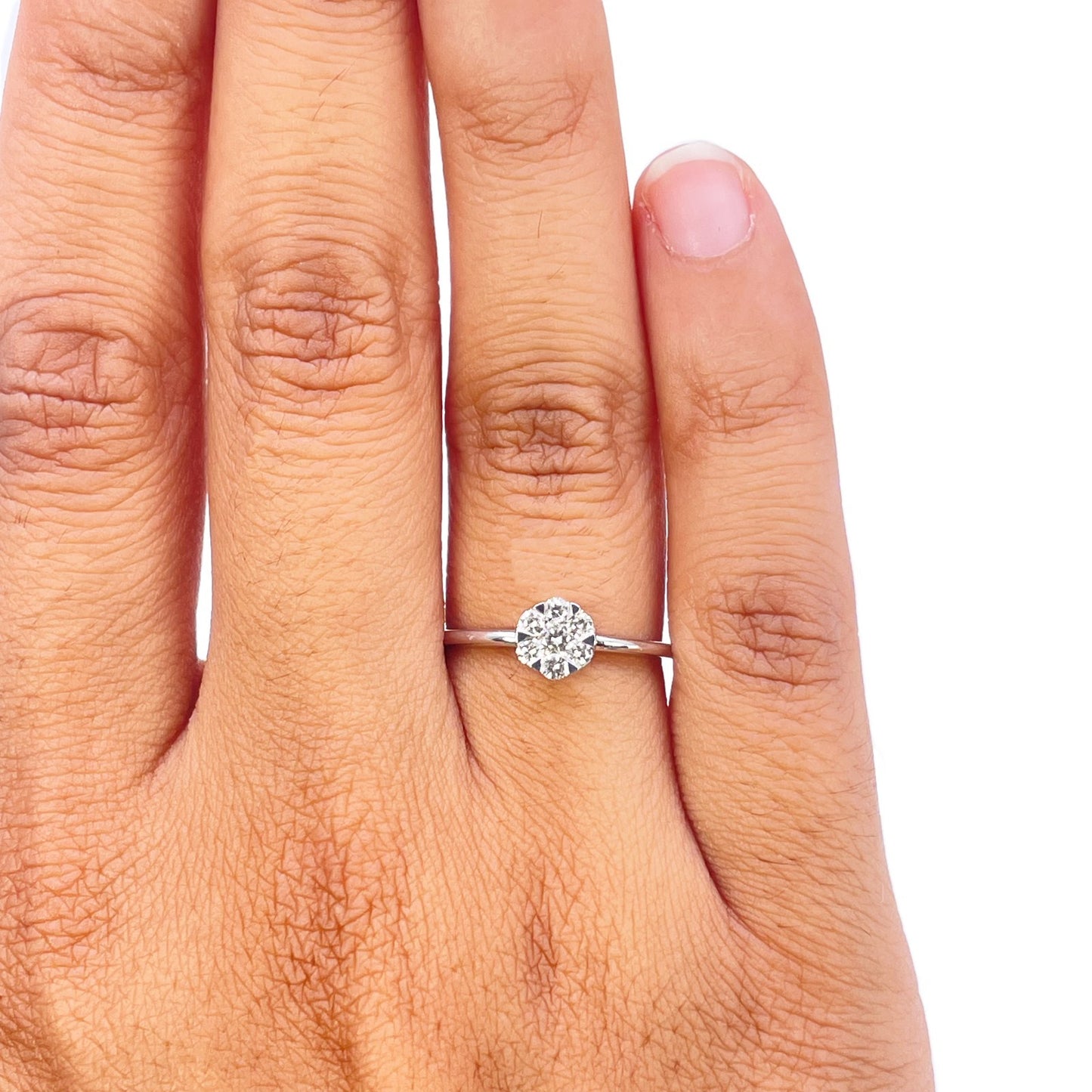 18ct White Gold 0.24ct Natural Diamond Seven Stone Cluster Illusion Ring