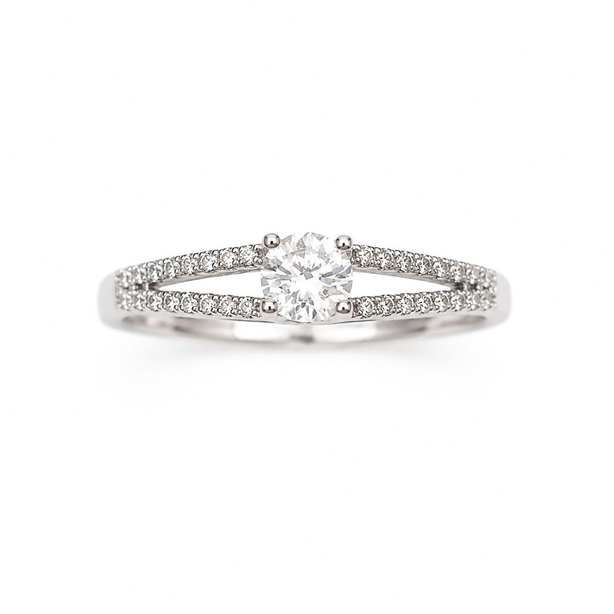 18ct White Gold Natural Diamond Split Shank Pave Ring 0.30ct