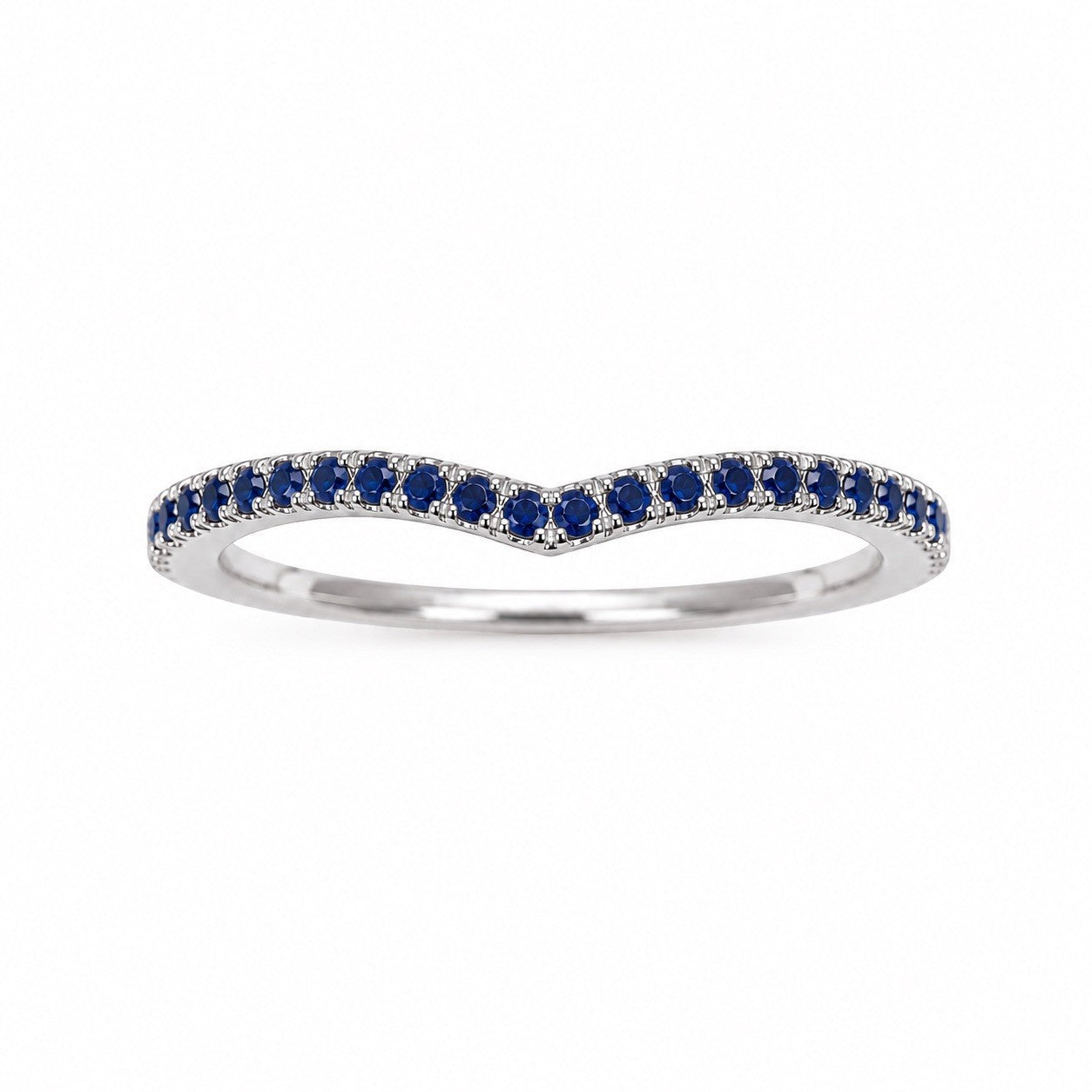 14ct White Gold Natural Sapphire Wishbone Ring Pave 0.17ct