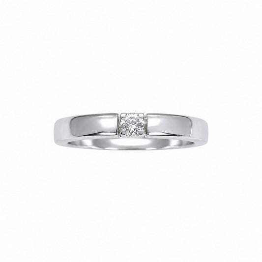 14ct White Gold Tension Style Diamond Solitaire Ring Modern Wedding Band 0.12ct