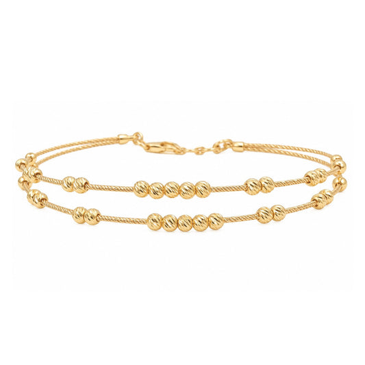 22ct Yellow Gold Double Row Beaded Bracelet Diamond Cut Bead Clusters