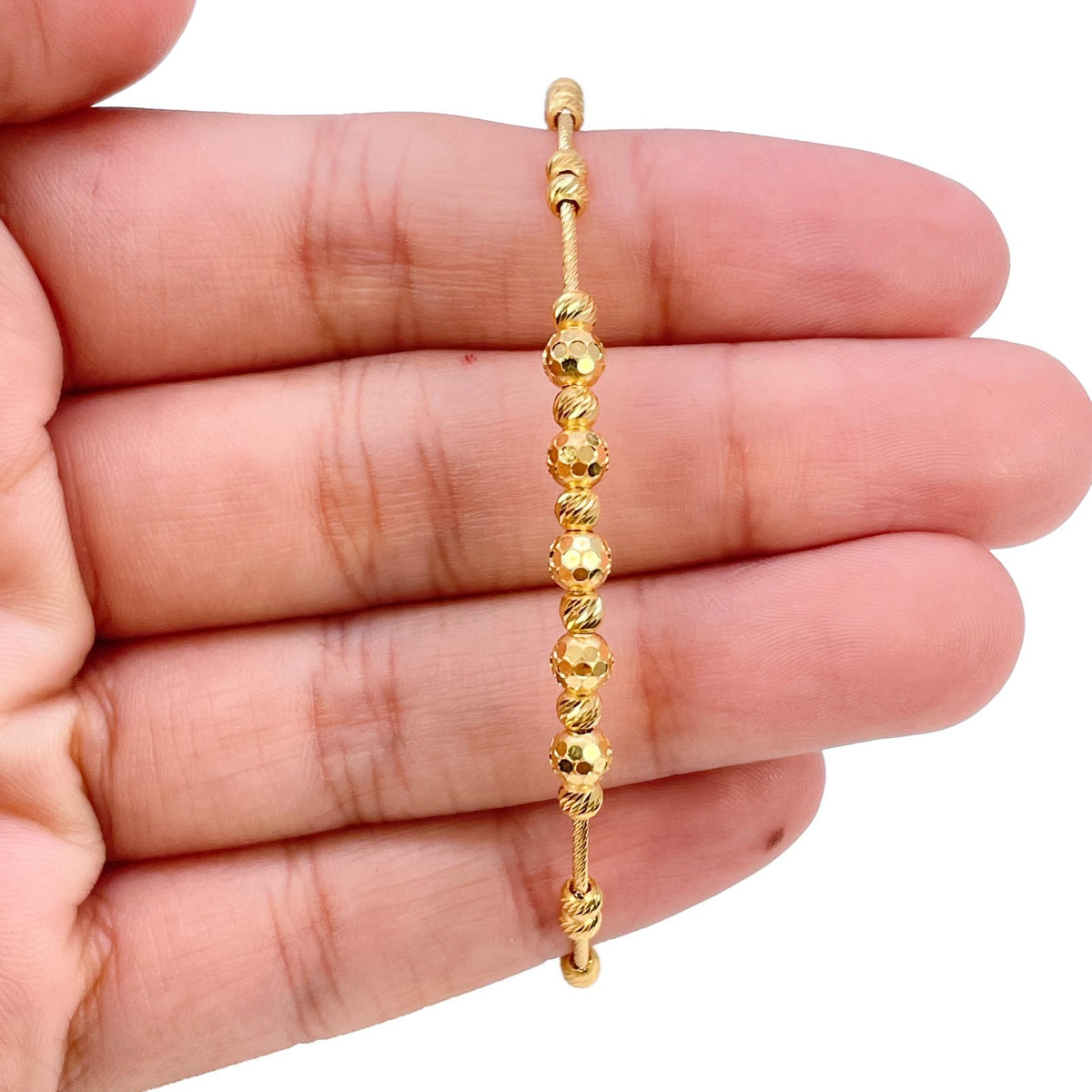 22ct Yellow Gold Beaded Bracelet Diamond Cut Bead Cluster Twisted Wire