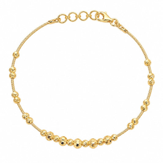 22ct Yellow Gold Beaded Bracelet Diamond Cut Bead Cluster Twisted Wire
