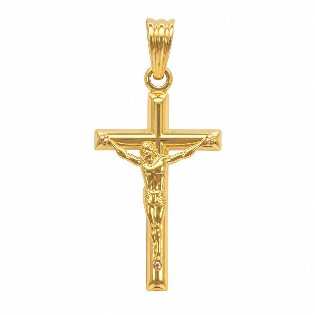 22ct Yellow Gold Crucifix Pendant Jesus Cross Charm High Polished 32x15.5mm